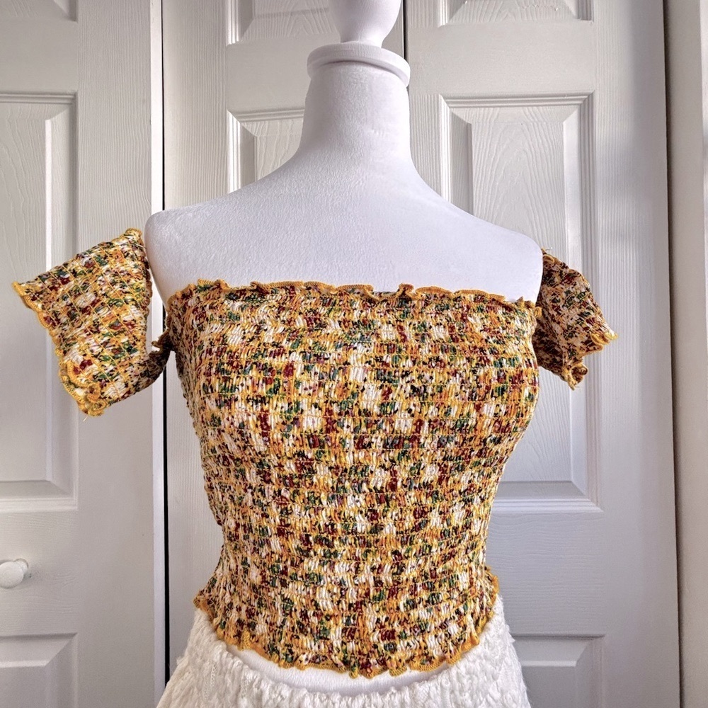 xhilaration floral smocked Off-Shoulder Top